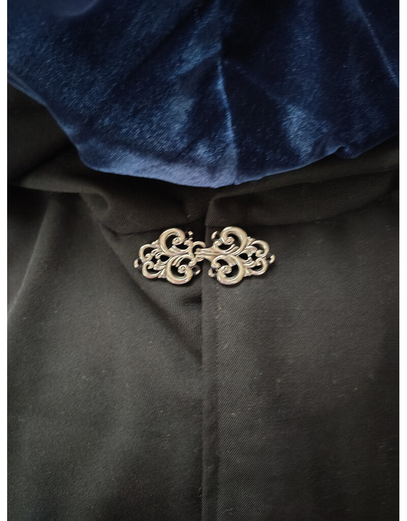 Cloakmakers.com 6055-Washable Short Black Wool Blend Cloak w/ Blue Velvet Hood Lining & Pockets