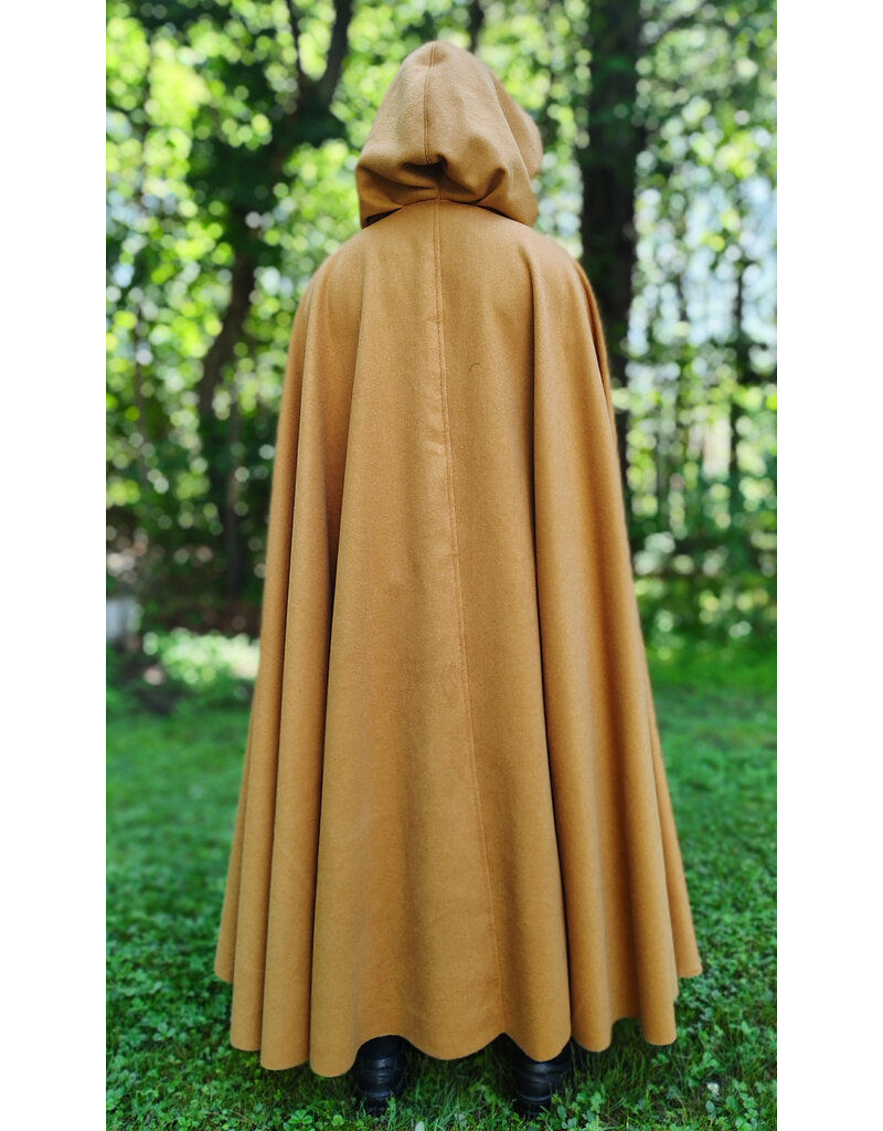 Cloakmakers.com 6028-Amber Gold  Wool Blend Cloak w/ Green Velvet Hood Lining