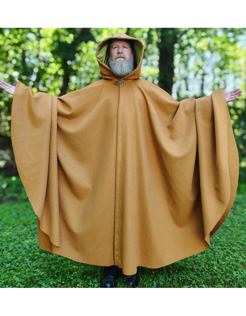 Cloakmakers.com 6028-Amber Gold  Wool Blend Cloak w/ Green Velvet Hood Lining