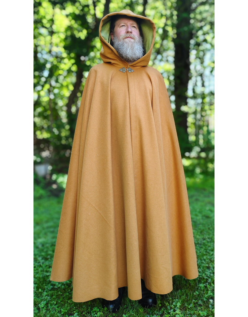 Cloakmakers.com 6028-Amber Gold  Wool Blend Cloak w/ Green Velvet Hood Lining