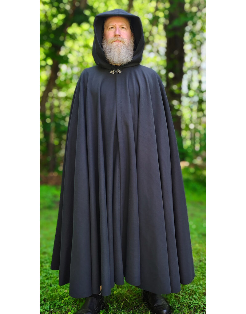 Cloakmakers.com 6056-Washable Almost Black Fleece Cloak w/ Silver Tone Clasp