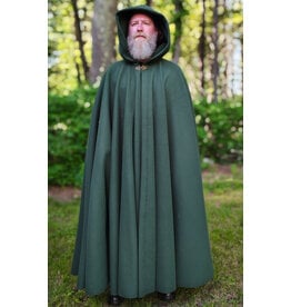 Cloakmakers.com 6057-Washable Long Green Fleece Cloak w/ Antique Bronze Tone Clasp