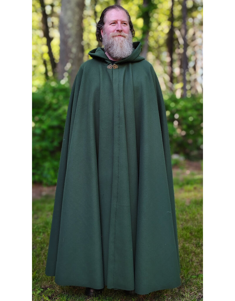 Cloakmakers.com 6057-Washable Long Green Fleece Cloak w/ Antique Bronze Tone Clasp