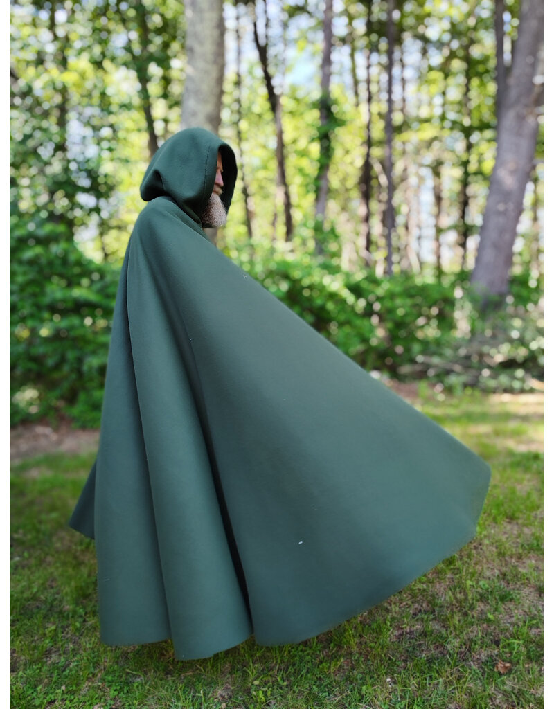 Cloakmakers.com 6057-Washable Long Green Fleece Cloak w/ Antique Bronze Tone Clasp