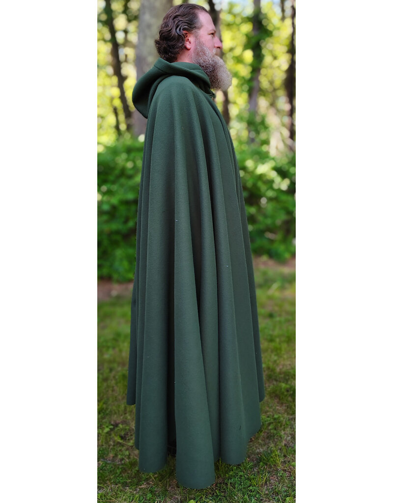 Cloakmakers.com 6057-Washable Long Green Fleece Cloak w/ Antique Bronze Tone Clasp
