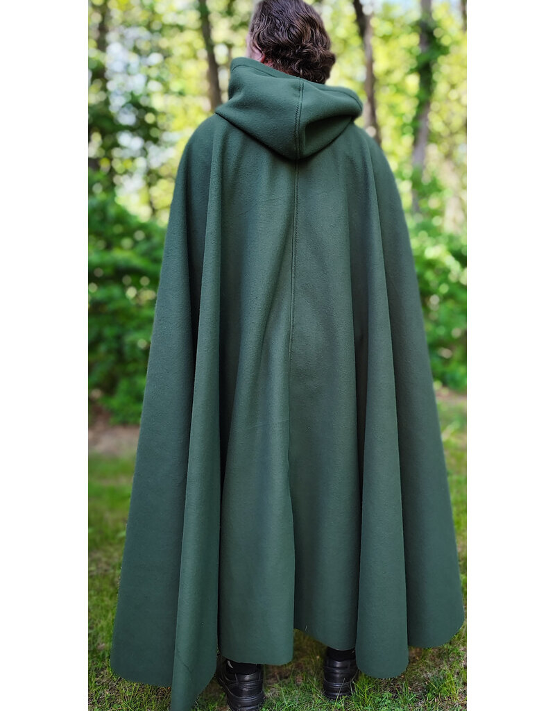 Cloakmakers.com 6057-Washable Long Green Fleece Cloak w/ Antique Bronze Tone Clasp