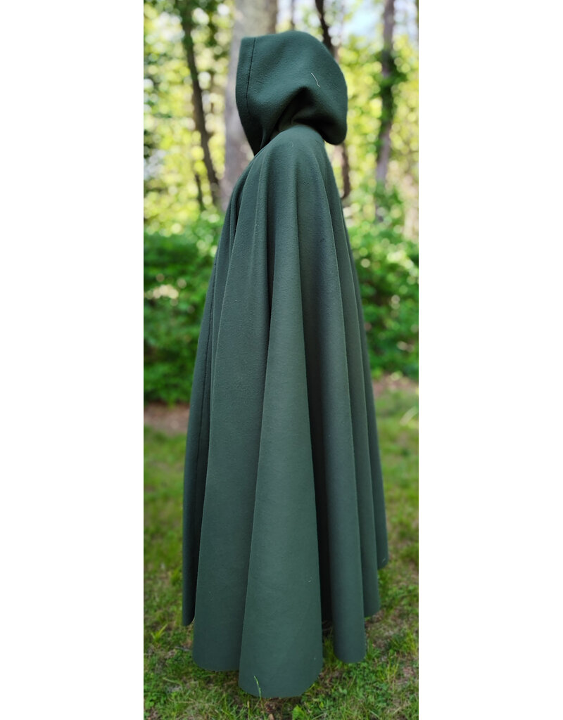 Cloakmakers.com 6057-Washable Long Green Fleece Cloak w/ Antique Bronze Tone Clasp