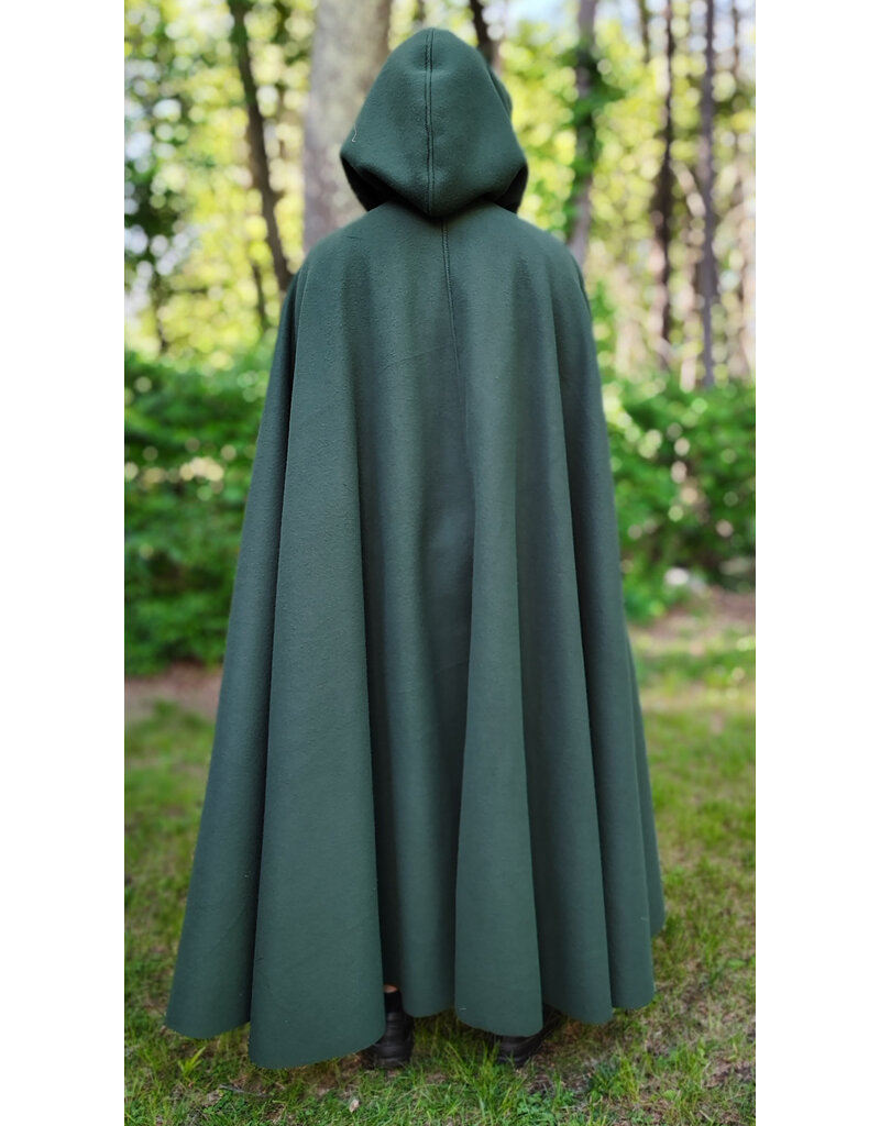 Cloakmakers.com 6057-Washable Long Green Fleece Cloak w/ Antique Bronze Tone Clasp