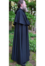 Cloakmakers.com 6058-Washable Long Black Wool Blend Mantle Cloak w/ Black Velvet Hood Lining & Triple Medallion Clasp
