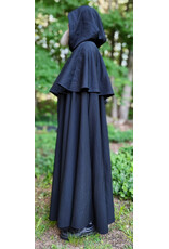 Cloakmakers.com 6058-Washable Long Black Wool Blend Mantle Cloak w/ Black Velvet Hood Lining & Triple Medallion Clasp