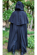 Cloakmakers.com 6058-Washable Long Black Wool Blend Mantle Cloak w/ Black Velvet Hood Lining & Triple Medallion Clasp