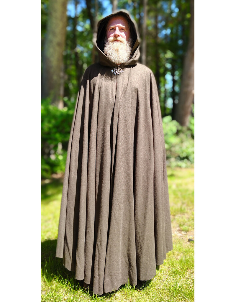 Cloakmakers.com 6059-Washable Brown Wool Blend Ranger Cloak w/ Black Velvet Hood Lining & Celtic Triquetra Knot Clasp