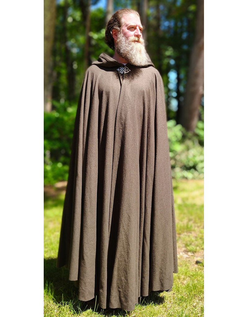 Cloakmakers.com 6059-Washable Brown Wool Blend Ranger Cloak w/ Black Velvet Hood Lining & Celtic Triquetra Knot Clasp