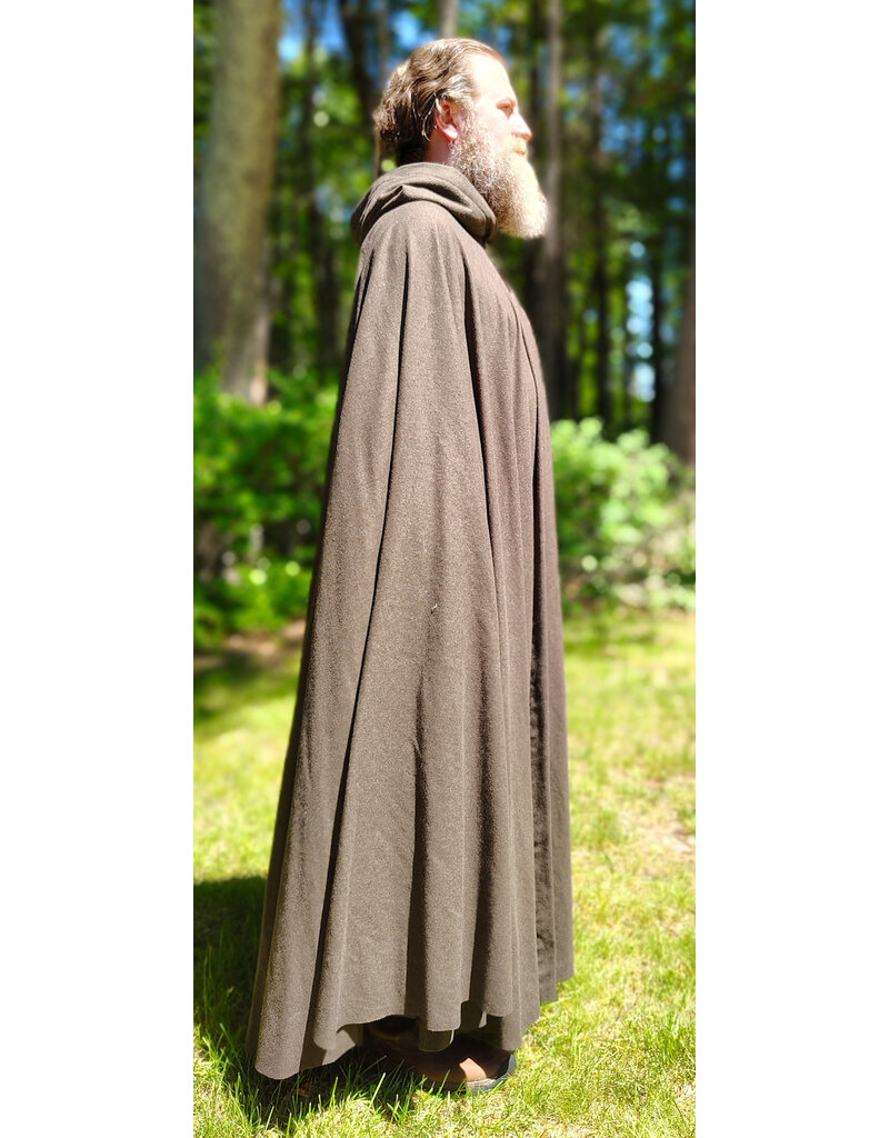 Cloakmakers.com 6059-Washable Brown Wool Blend Ranger Cloak w/ Black Velvet Hood Lining & Celtic Triquetra Knot Clasp
