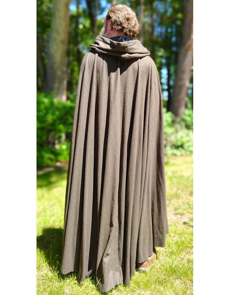 Cloakmakers.com 6059-Washable Brown Wool Blend Ranger Cloak w/ Black Velvet Hood Lining & Celtic Triquetra Knot Clasp