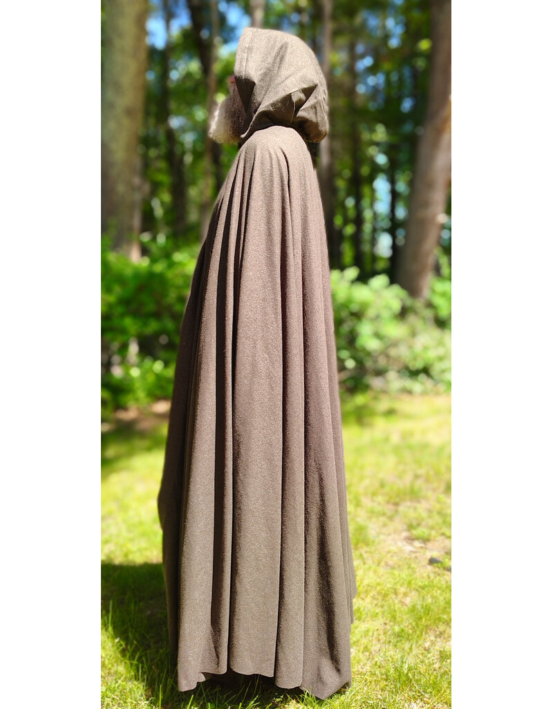 Cloakmakers.com 6059-Washable Brown Wool Blend Ranger Cloak w/ Black Velvet Hood Lining & Celtic Triquetra Knot Clasp