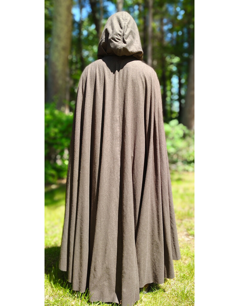 Cloakmakers.com 6059-Washable Brown Wool Blend Ranger Cloak w/ Black Velvet Hood Lining & Celtic Triquetra Knot Clasp