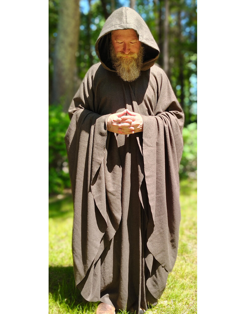 Cloakmakers.com 6059-Washable Brown Wool Blend Ranger Cloak w/ Black Velvet Hood Lining & Celtic Triquetra Knot Clasp