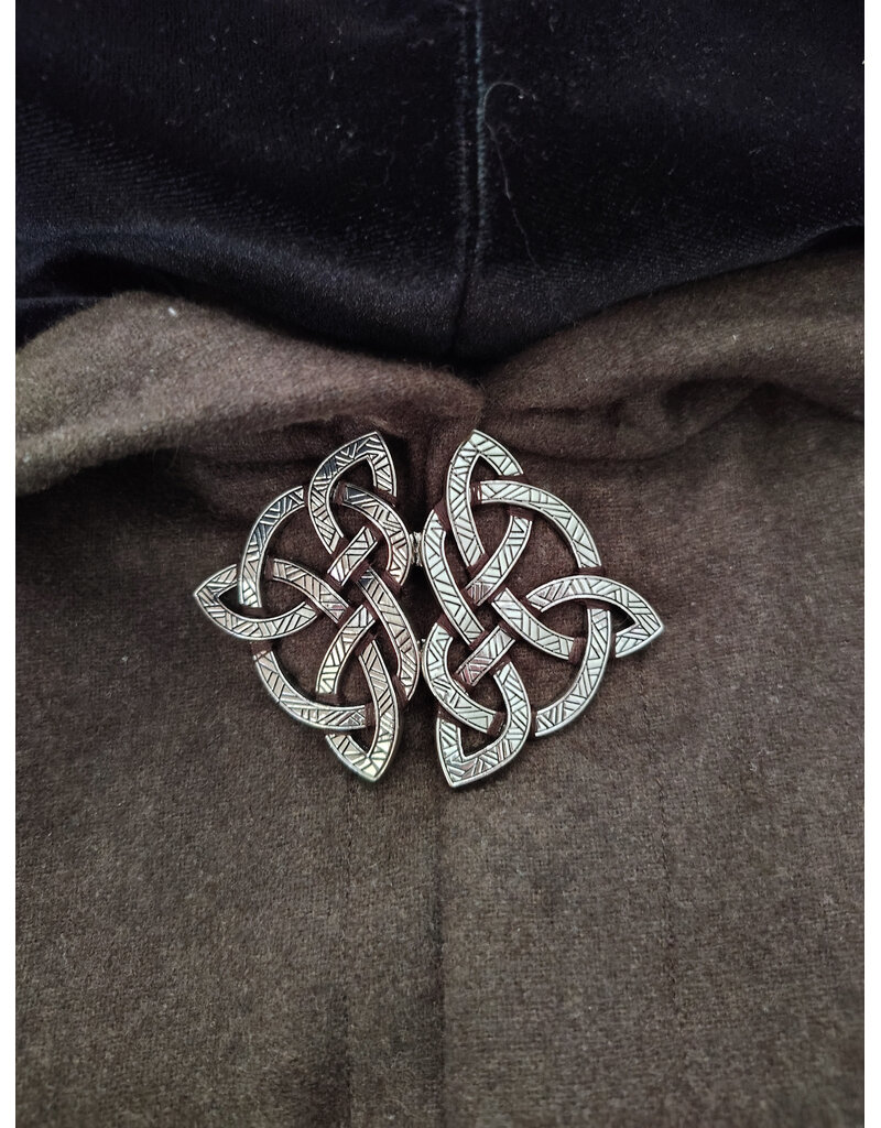 Cloakmakers.com 6059-Washable Brown Wool Blend Ranger Cloak w/ Black Velvet Hood Lining & Celtic Triquetra Knot Clasp