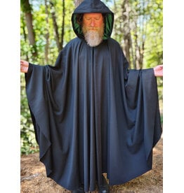 Cloakmakers.com 6060-Washable Black Woven Wool Cloak w/ Emerald Green Velvet Hood Lining & Silver Tone Clasp