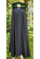 Cloakmakers.com 6060-Washable Black Woven Wool Cloak w/ Emerald Green Velvet Hood Lining & Silver Tone Clasp