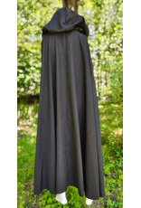 Cloakmakers.com 6060-Washable Black Woven Wool Cloak w/ Emerald Green Velvet Hood Lining & Silver Tone Clasp