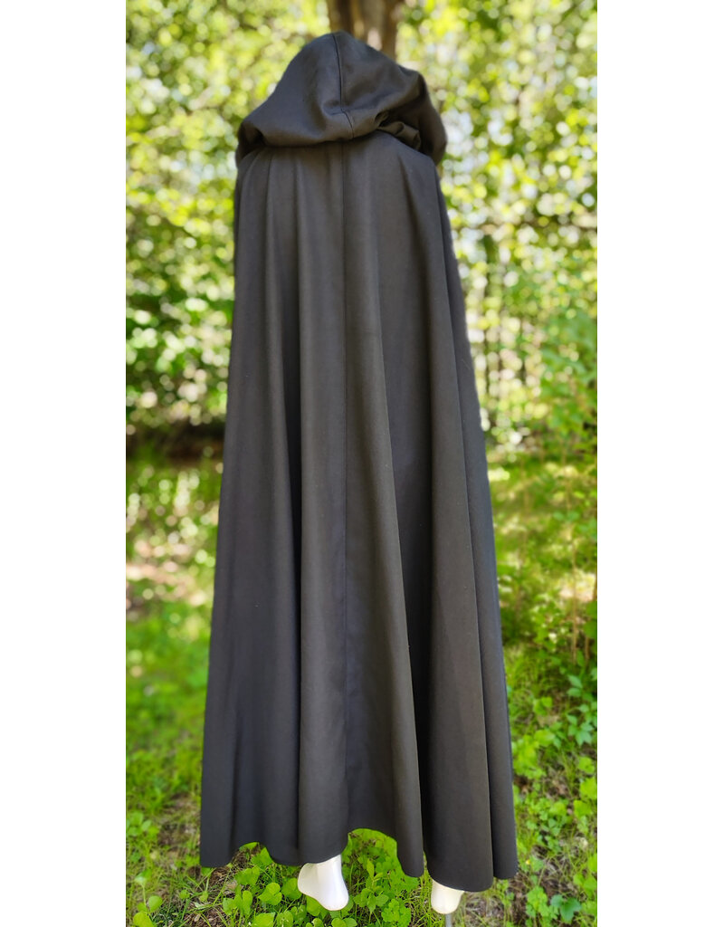 Cloakmakers.com 6060-Washable Black Woven Wool Cloak w/ Emerald Green Velvet Hood Lining & Silver Tone Clasp