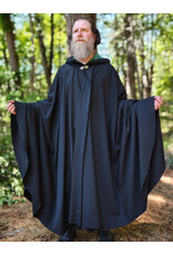 Cloakmakers.com 6060-Washable Black Woven Wool Cloak w/ Emerald Green Velvet Hood Lining & Silver Tone Clasp
