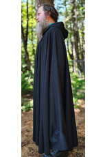 Cloakmakers.com 6060-Washable Black Woven Wool Cloak w/ Emerald Green Velvet Hood Lining & Silver Tone Clasp