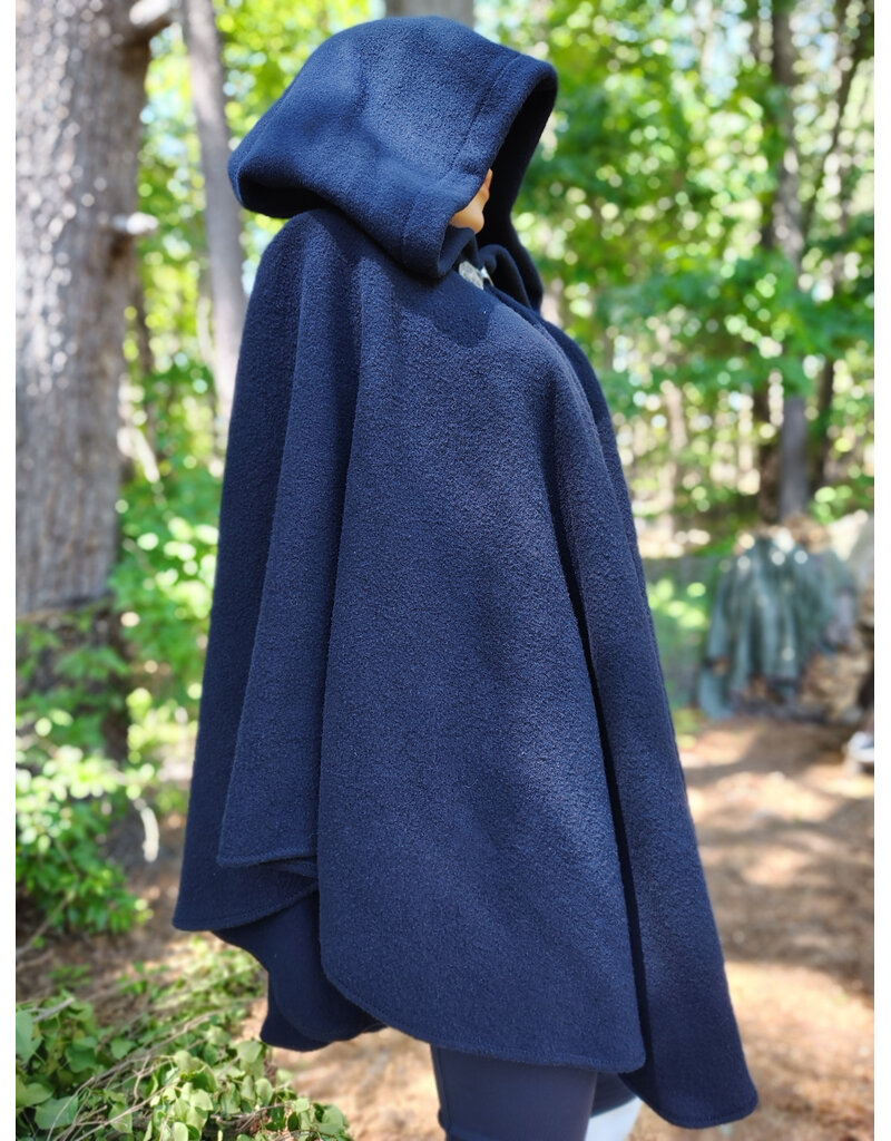 Cloakmakers.com 6061-Washable Midnight Blue Fleece Ruana Cloak w/ Gothic Rose Clasp