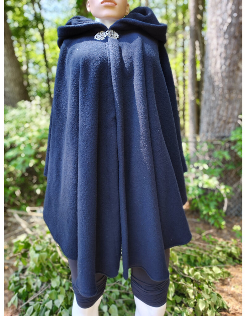 Cloakmakers.com 6061-Washable Midnight Blue Fleece Ruana Cloak w/ Gothic Rose Clasp
