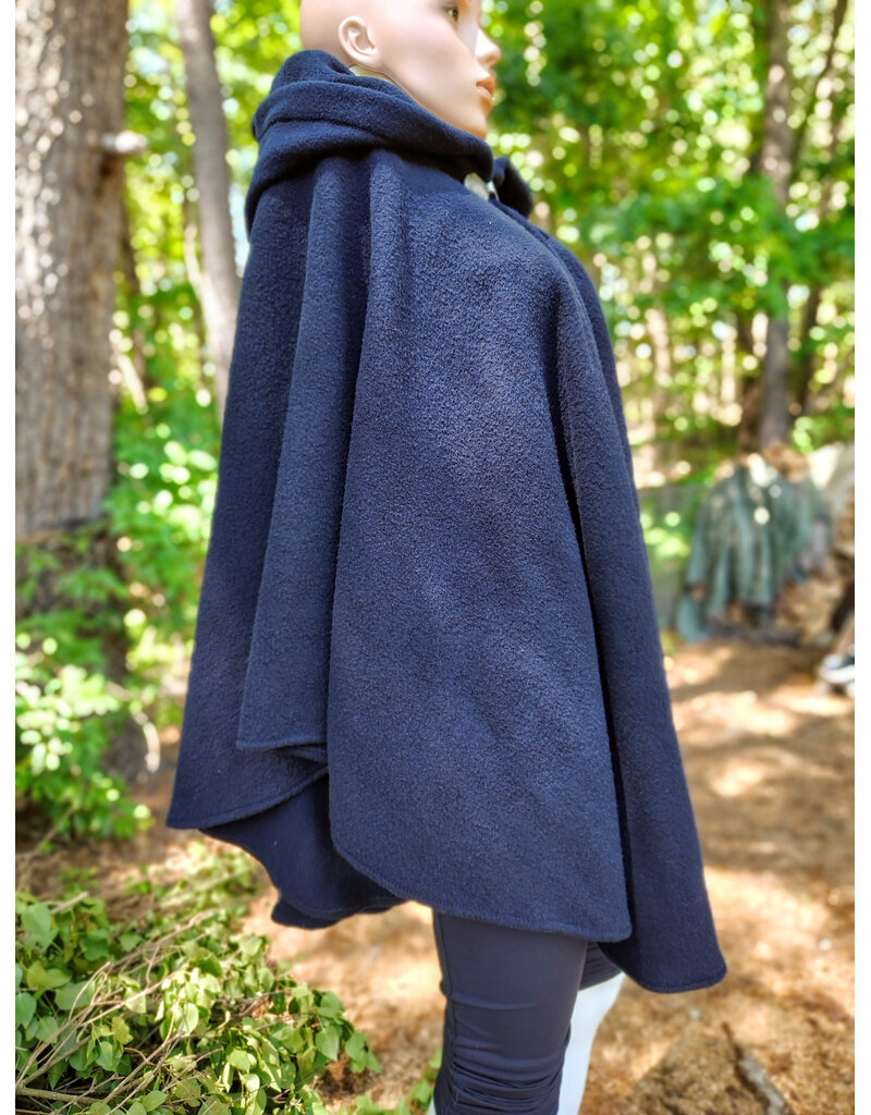Cloakmakers.com 6061-Washable Midnight Blue Fleece Ruana Cloak w/ Gothic Rose Clasp