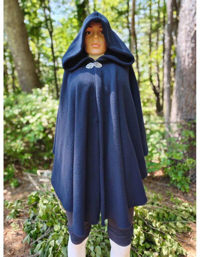 Cloakmakers.com 6061-Washable Midnight Blue Fleece Ruana Cloak w/ Gothic Rose Clasp
