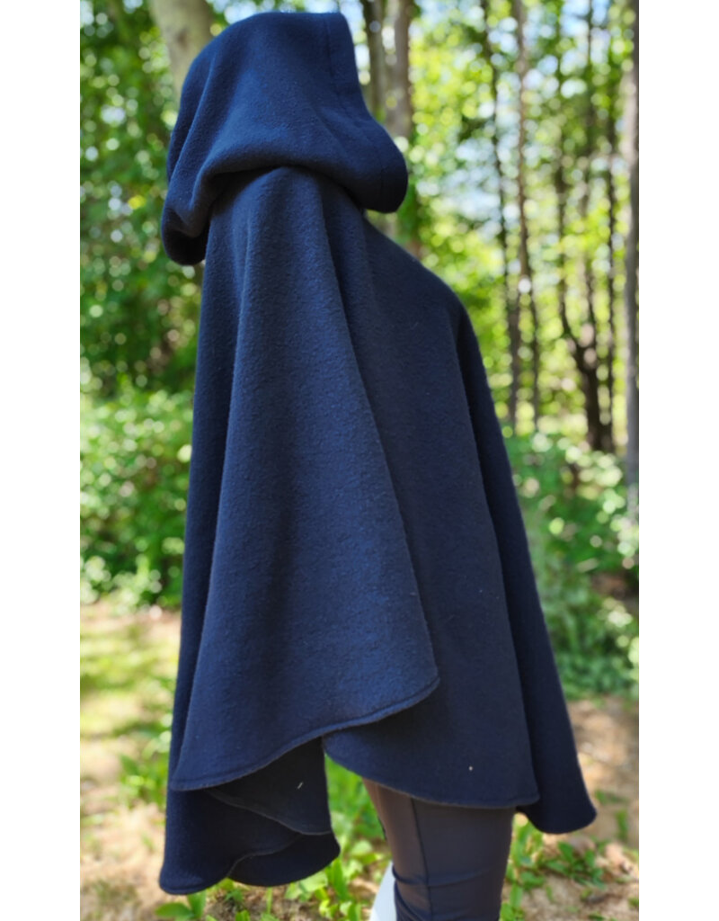 Cloakmakers.com 6061-Washable Midnight Blue Fleece Ruana Cloak w/ Gothic Rose Clasp