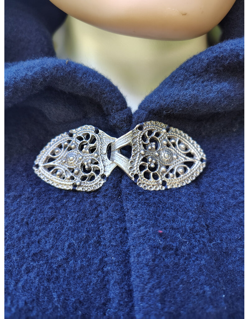 Cloakmakers.com 6061-Washable Midnight Blue Fleece Ruana Cloak w/ Gothic Rose Clasp