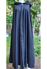 Cloakmakers.com 6062-Washable Charcoal Wool Blend Cloak w/ Black Velvet Hood Lining & Silver Tone Clasp