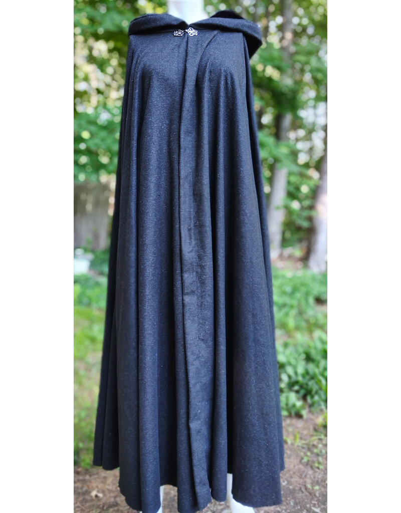 Cloakmakers.com 6062-Washable Charcoal Wool Blend Cloak w/ Black Velvet Hood Lining & Silver Tone Clasp