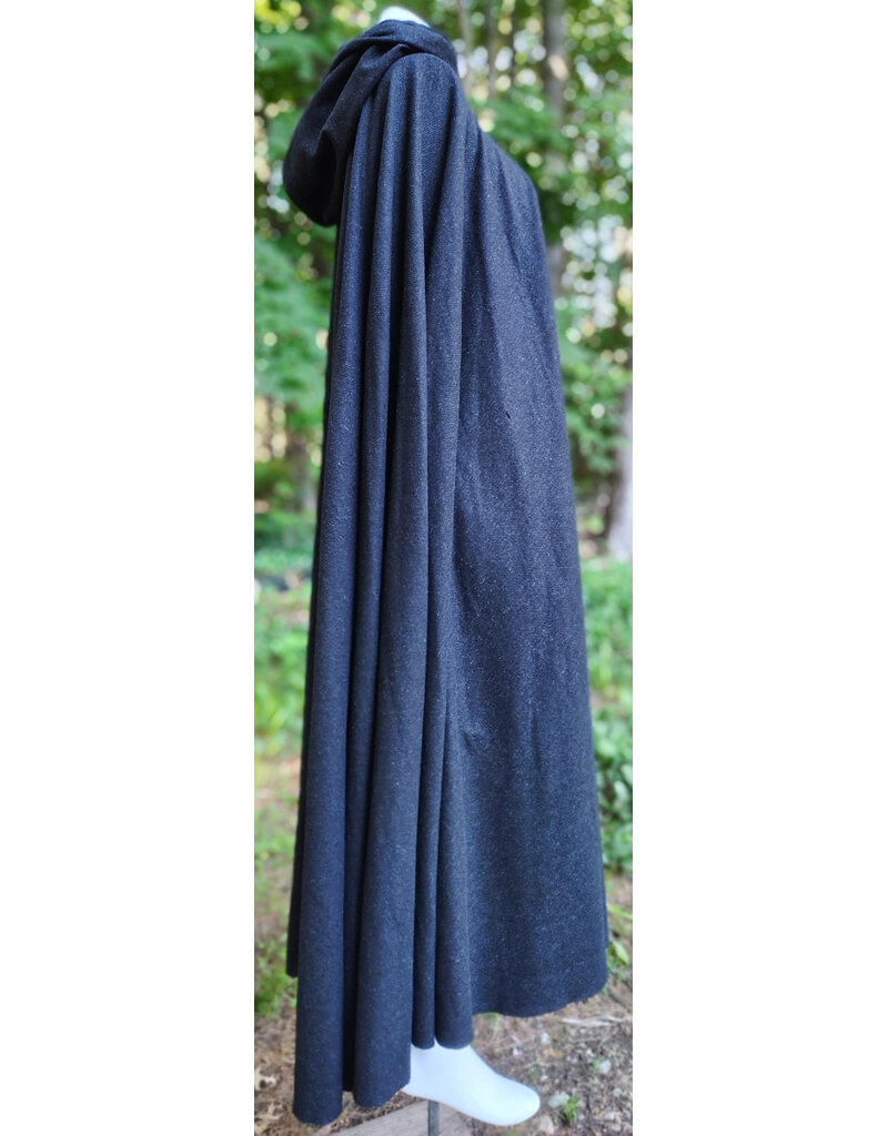 Cloakmakers.com 6062-Washable Charcoal Wool Blend Cloak w/ Black Velvet Hood Lining & Silver Tone Clasp