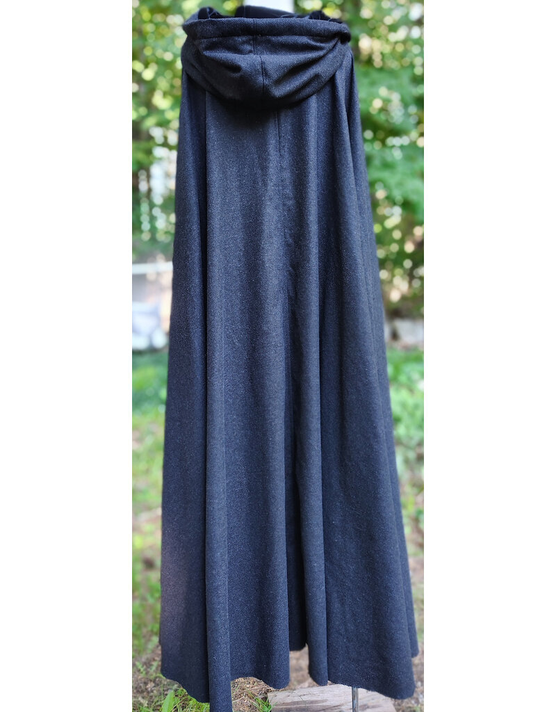 Cloakmakers.com 6062-Washable Charcoal Wool Blend Cloak w/ Black Velvet Hood Lining & Silver Tone Clasp