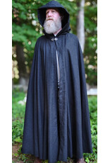 Cloakmakers.com 6062-Washable Charcoal Wool Blend Cloak w/ Black Velvet Hood Lining & Silver Tone Clasp