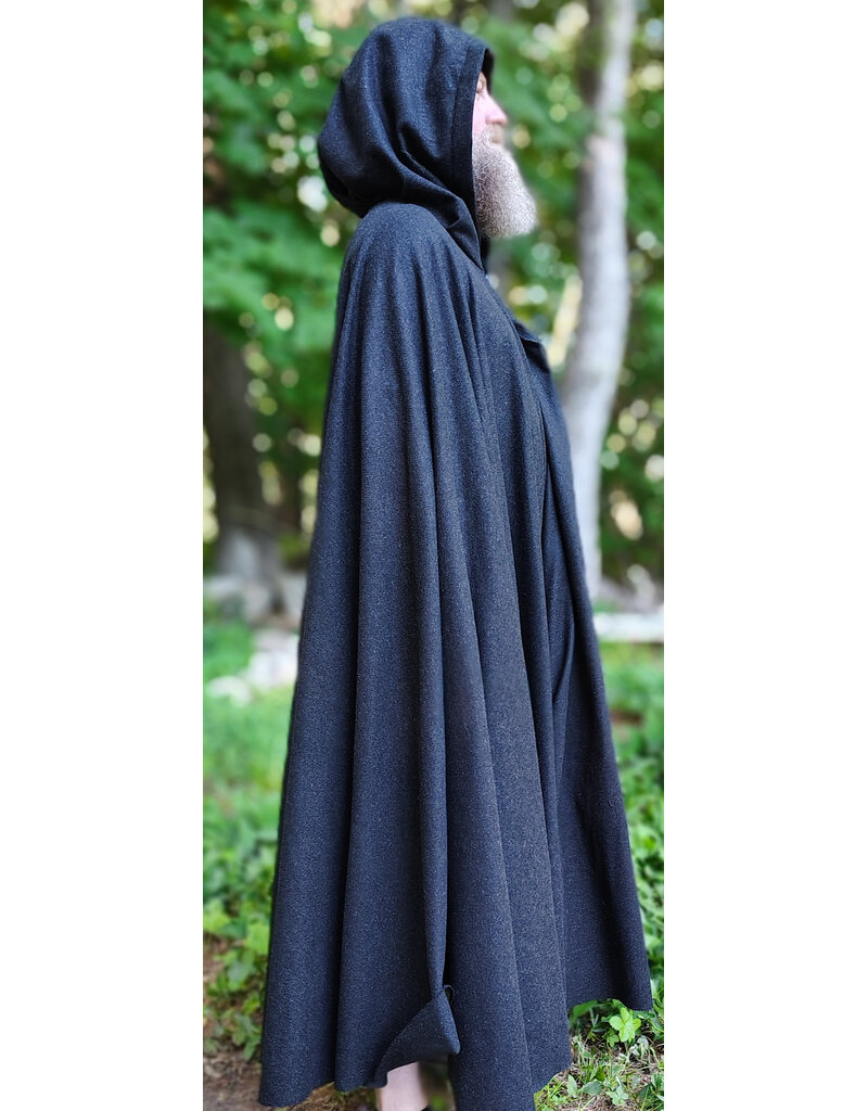 Cloakmakers.com 6062-Washable Charcoal Wool Blend Cloak w/ Black Velvet Hood Lining & Silver Tone Clasp