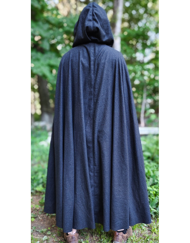 Cloakmakers.com 6062-Washable Charcoal Wool Blend Cloak w/ Black Velvet Hood Lining & Silver Tone Clasp