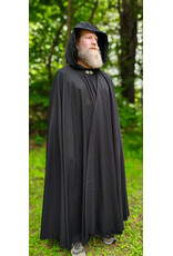 Cloakmakers.com 6063-Washable Black Woven Wool Blend Cloak w/ Black Velvet Hood Lining & Silver Tone Clasp