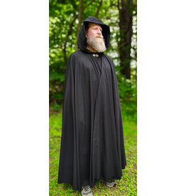 Cloakmakers.com 6063-Washable Black Woven Wool Blend Cloak w/ Black Velvet Hood Lining & Silver Tone Clasp