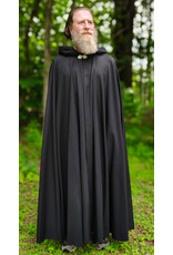 Cloakmakers.com 6063-Washable Black Woven Wool Blend Cloak w/ Black Velvet Hood Lining & Silver Tone Clasp