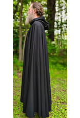 Cloakmakers.com 6063-Washable Black Woven Wool Blend Cloak w/ Black Velvet Hood Lining & Silver Tone Clasp