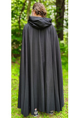 Cloakmakers.com 6063-Washable Black Woven Wool Blend Cloak w/ Black Velvet Hood Lining & Silver Tone Clasp