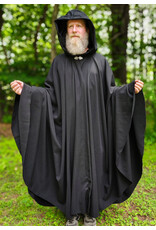 Cloakmakers.com 6063-Washable Black Woven Wool Blend Cloak w/ Black Velvet Hood Lining & Silver Tone Clasp