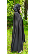 Cloakmakers.com 6063-Washable Black Woven Wool Blend Cloak w/ Black Velvet Hood Lining & Silver Tone Clasp
