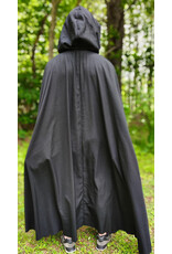 Cloakmakers.com 6063-Washable Black Woven Wool Blend Cloak w/ Black Velvet Hood Lining & Silver Tone Clasp
